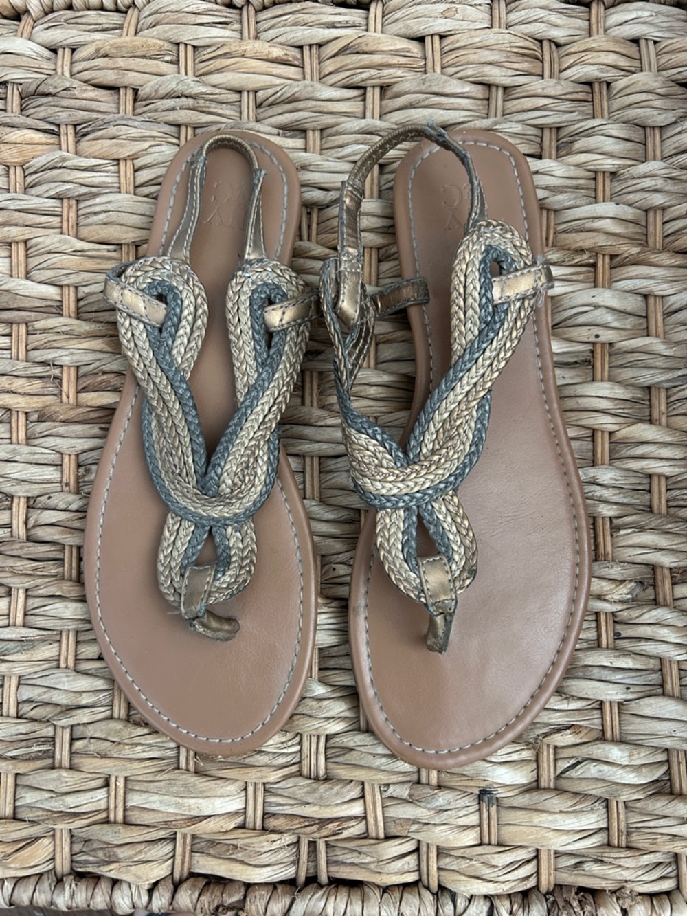 NY & Co Women’s Braided Gray and Tan Flat Sandals